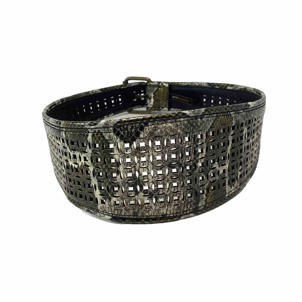 BCBG Max Azria BELT Stylish Wide Green Snakeskin Faux Leather Perforated